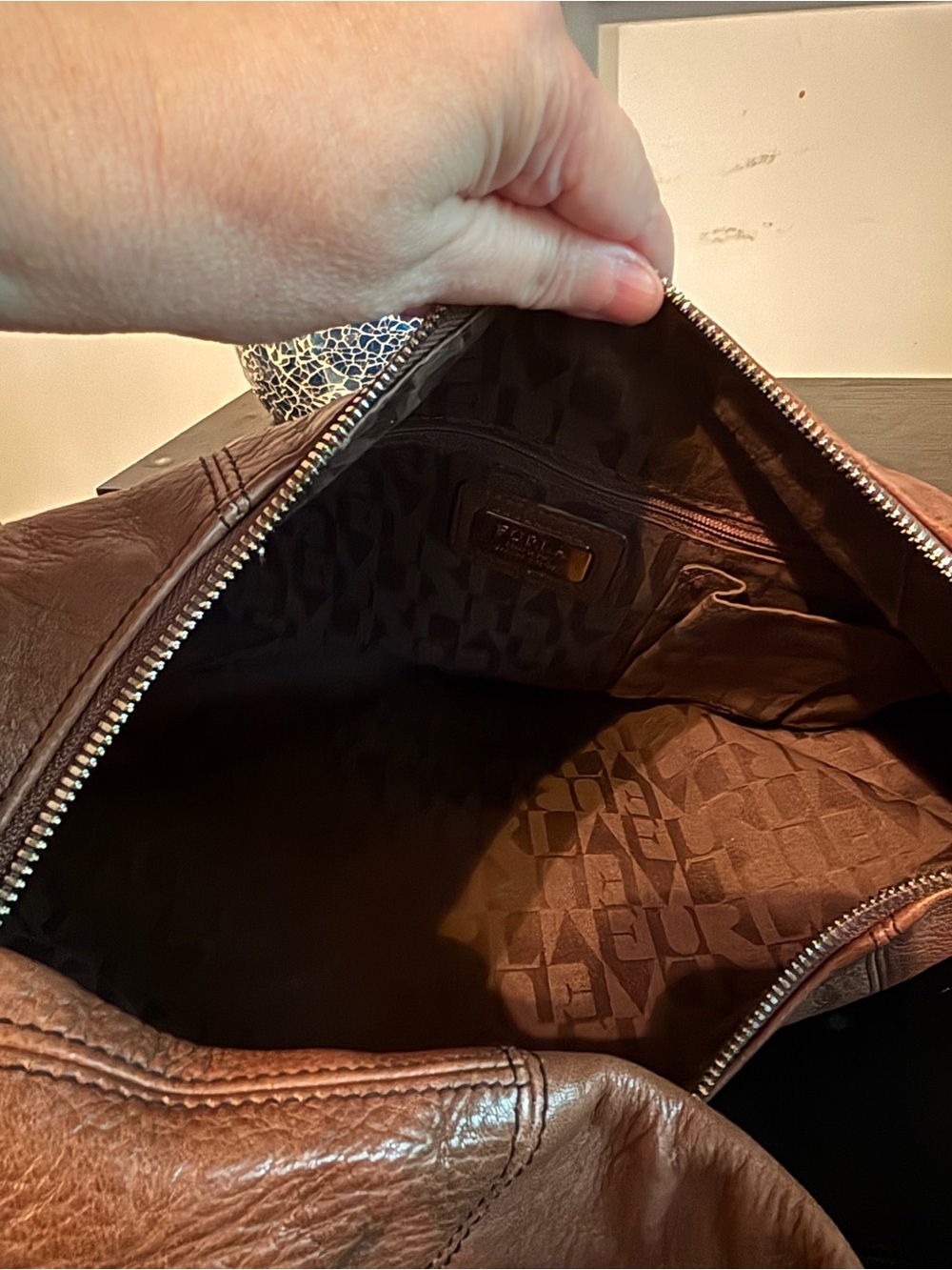 Authentic FURLA Brown Pebbled Leather Hobo Bag Excellent Condition-Italian Made - Picture 9 of 15